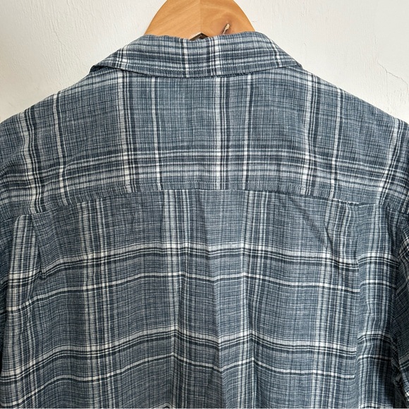 Weatherproof Linen Shirt Navy Plaid Button-Down Shirt Size Large Washable. - Picture 5 of 6